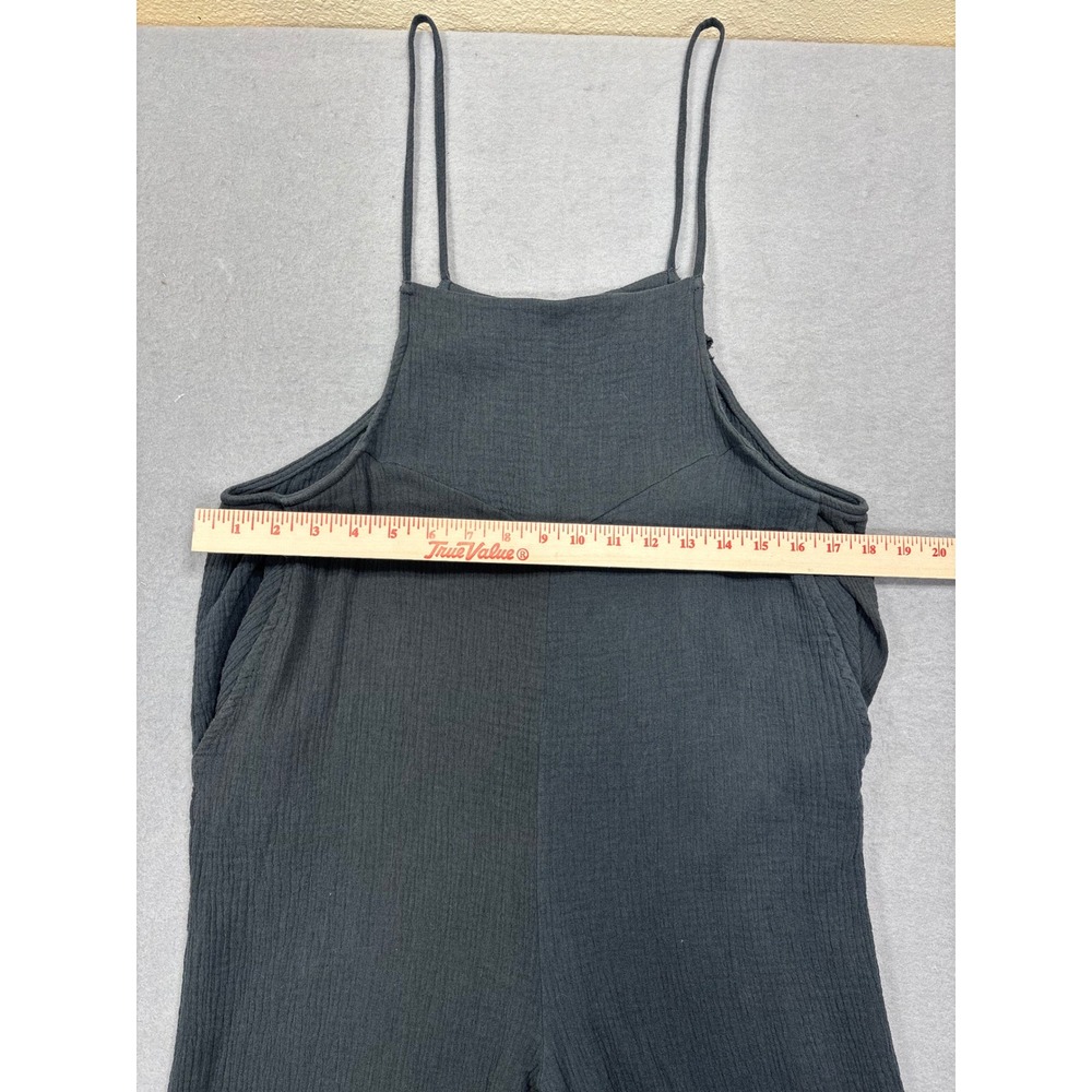 Easel Los Angeles Womens Medium Black Textured Wide Leg Jumpsuit Overalls Cotton - Picture 11 of 14